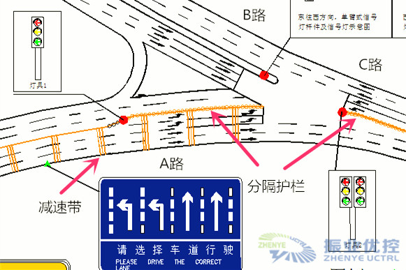 图3 A路进口左转车道停止线起增设分隔护栏