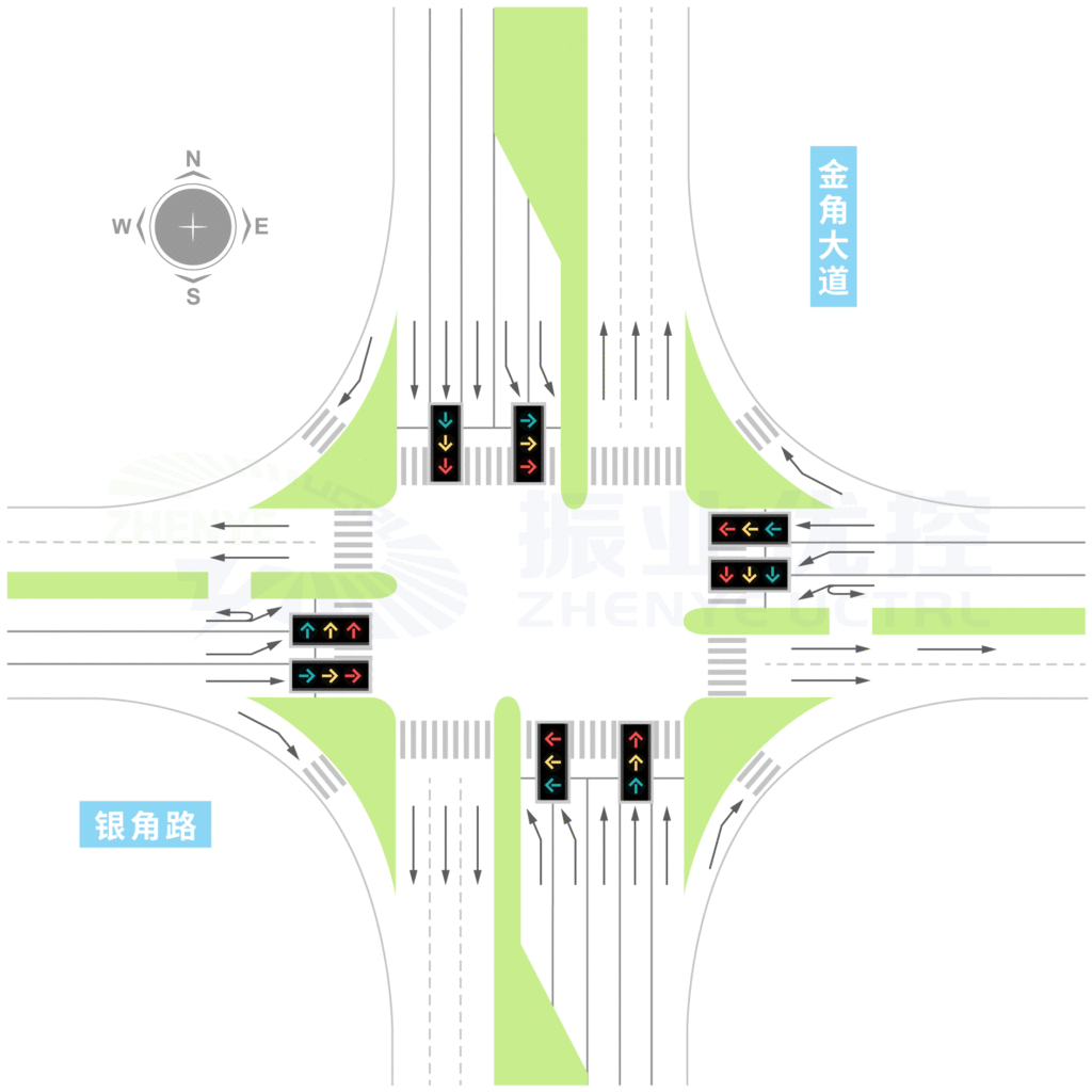 图1 金角大道-银角路交叉口渠化图