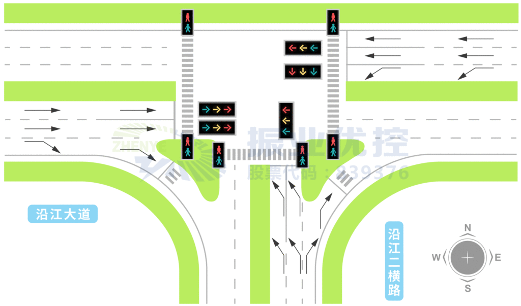 图2 沿江大道与沿江二横路交叉口前期渠化图