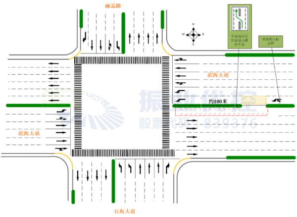 图4 滨海大道-丘海大道交叉口“借道”左转渠化改造示意图